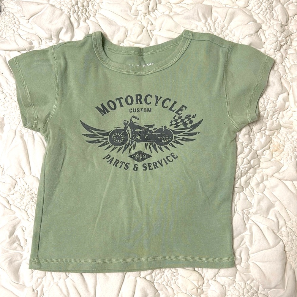 Battered motorcycle crop top